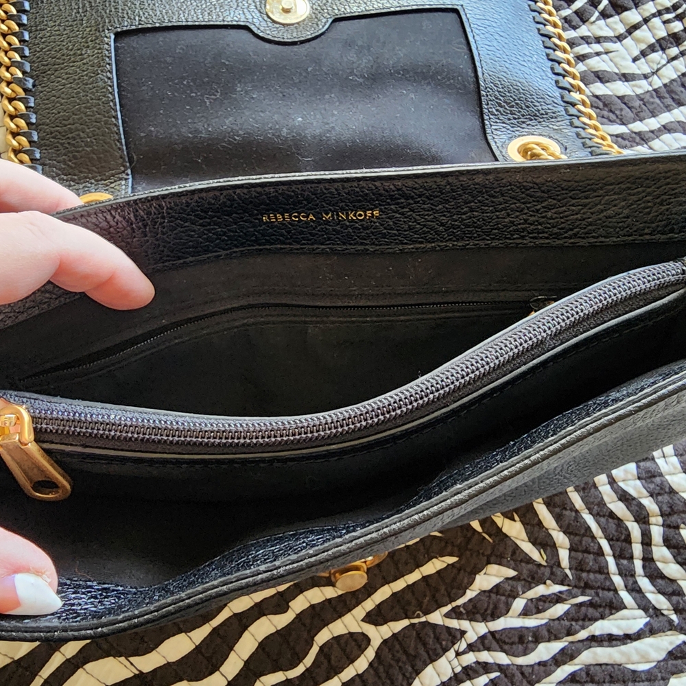 Rebecca Minkoff Black Leather Shoulder Bag with Gold Chain - Picture 6 of 10